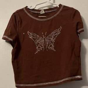 Brown Butterfly Graphic T-Shirt